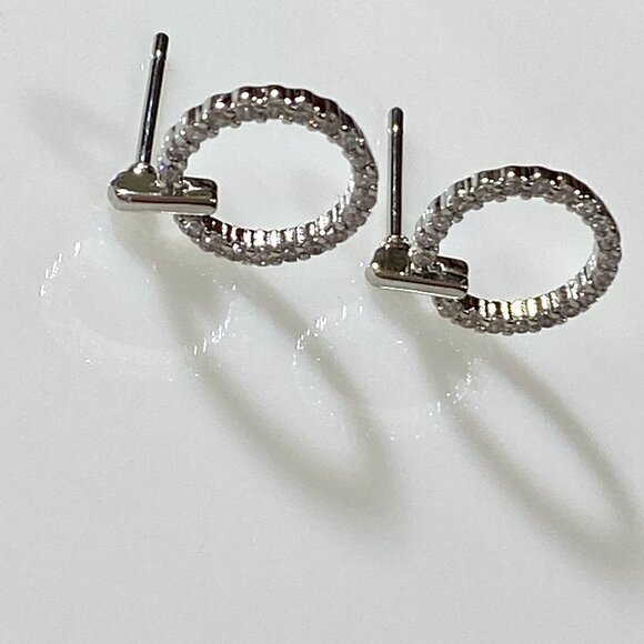 Sterling Silver Cubic Zirconia Circle Stud Earrings - Picture 8 of 10